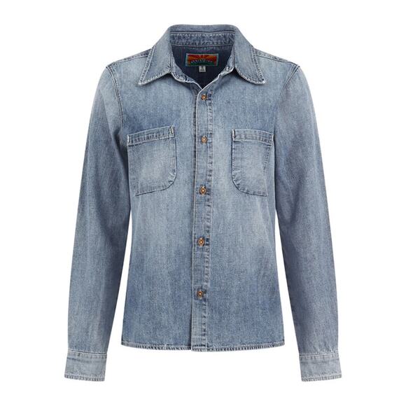 NWT Daily Blue Adriano Goldschmied Birdie Denim Jean Shirt Sz. S Pond Blue - Picture 2 of 9